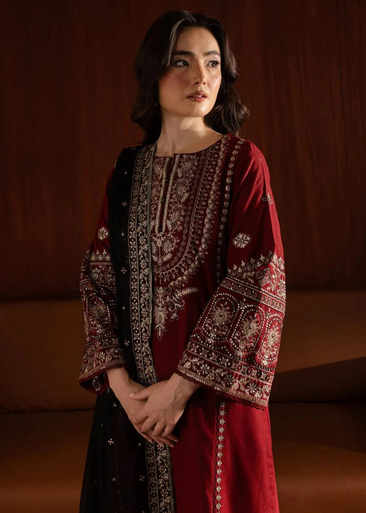 3PCS Dhanak Embroidered Shirt With Organza Sequence Embroidered Dupatta Winter Collection ULM-3351