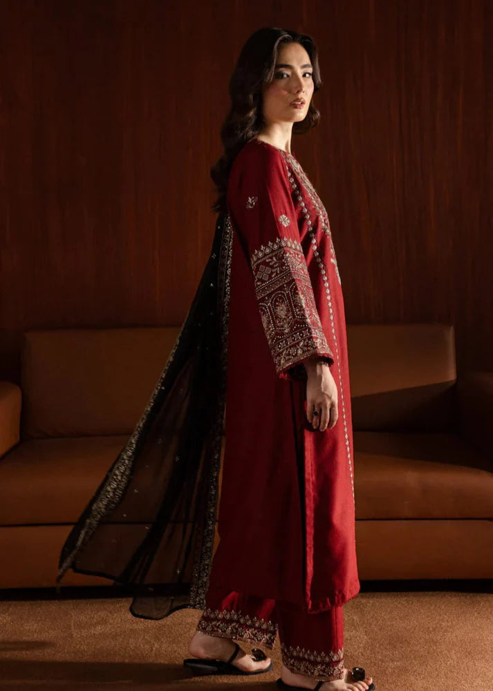 3PCS Dhanak Embroidered Shirt With Organza Sequence Embroidered Dupatta Winter Collection ULM-3351