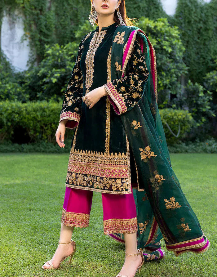3PCS Embroidered Velvet Dress Velvet Winter Collection 736