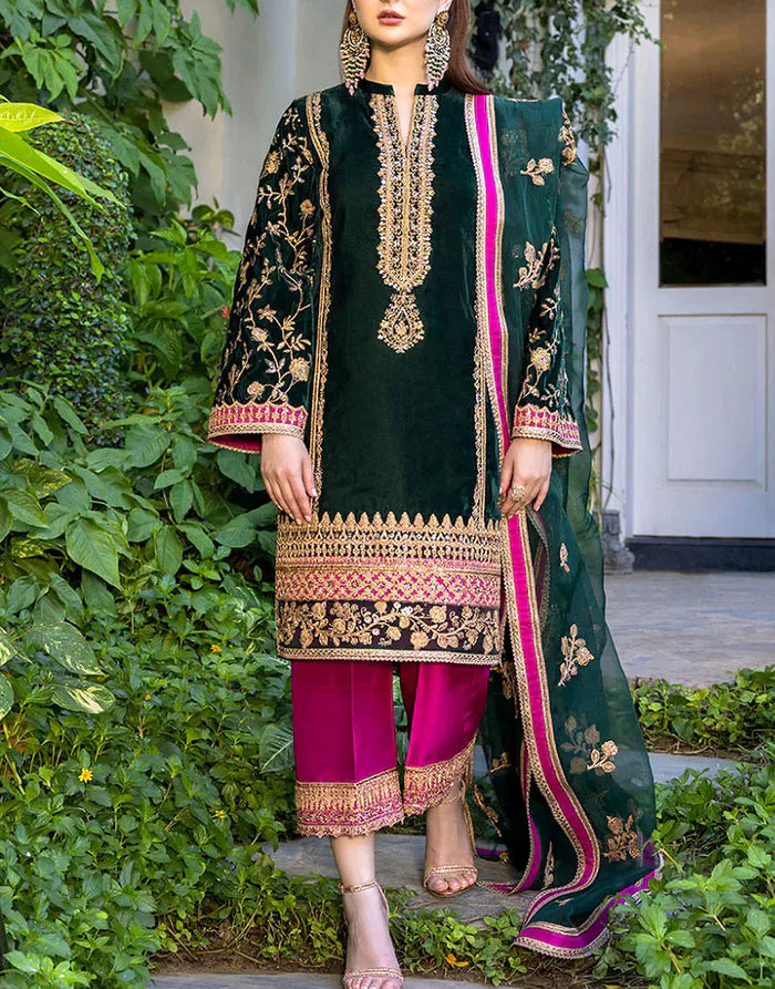 3PCS Embroidered Velvet Dress Velvet Winter Collection 736