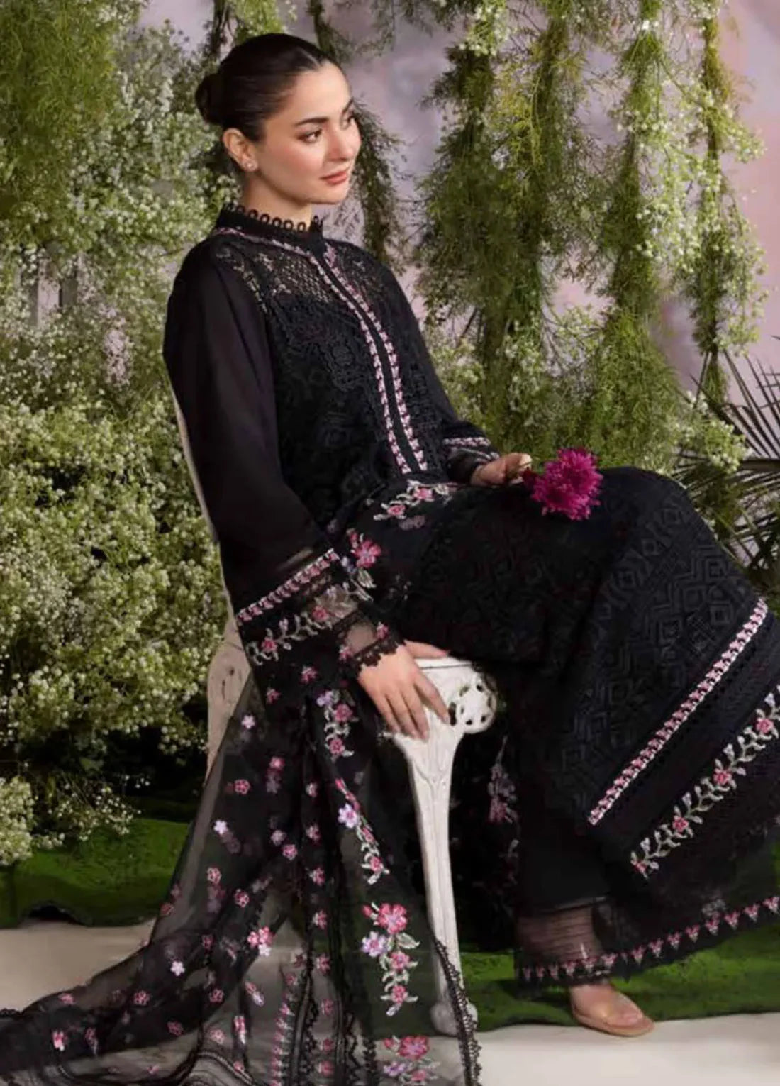 3PCS Dhanak Embroidered Shirt With Organza Embroidered Dupatta Winter Collection ULM-3284
