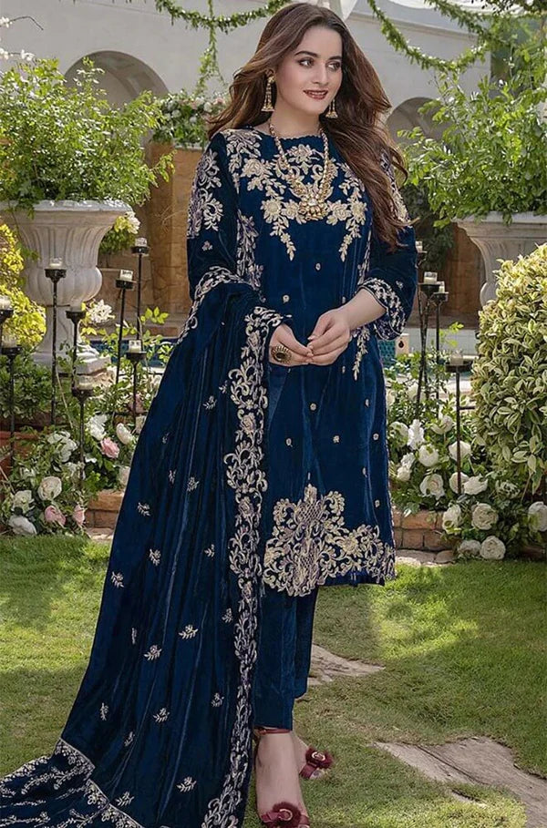 3PCS Embroidered Velvet With Velvet Shawl Velvet Winter Collection 955