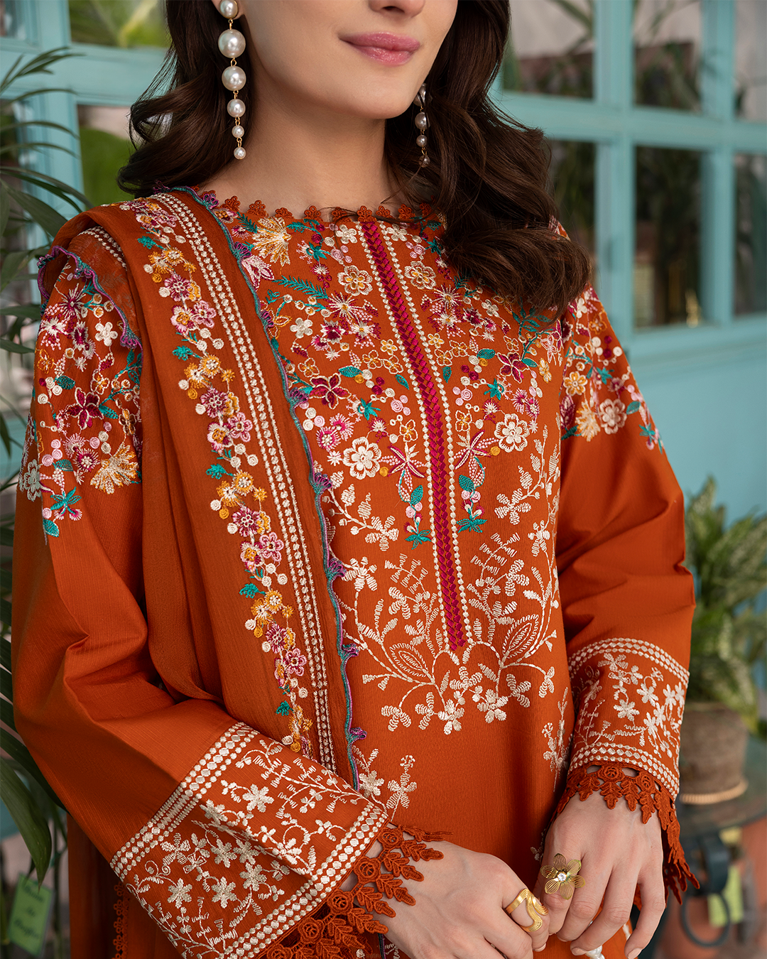 Dhanak-3PC Embroidered Shirt with Chiffon Embroidered Dupatta - 6399