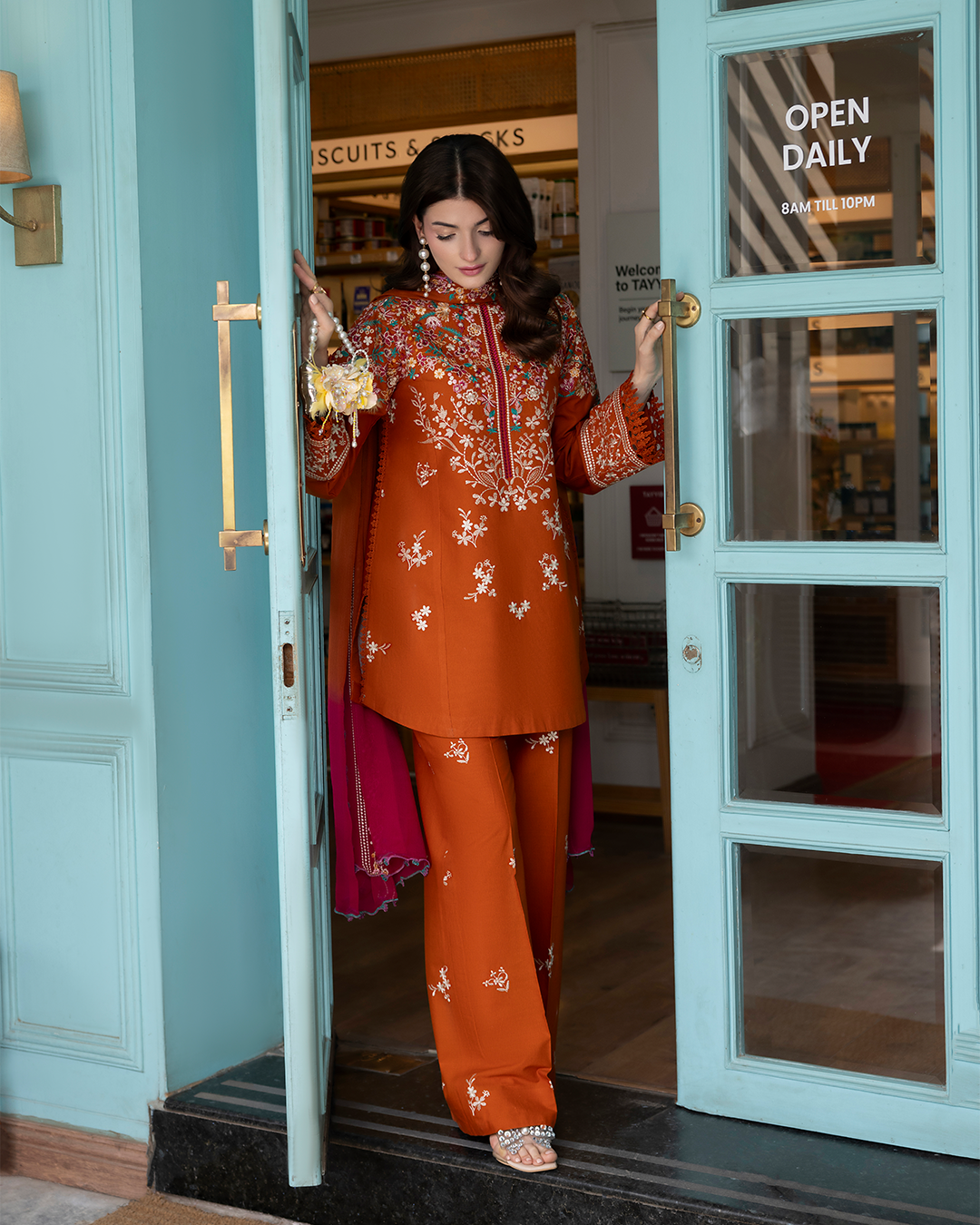 Dhanak-3PC Embroidered Shirt with Chiffon Embroidered Dupatta - 6399
