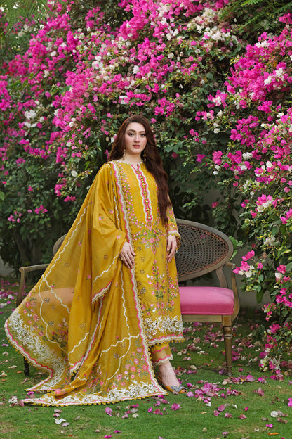 Dhanak-3PC Embroidered Shirt with Khadi Net Embroidered Dupatta - 6381