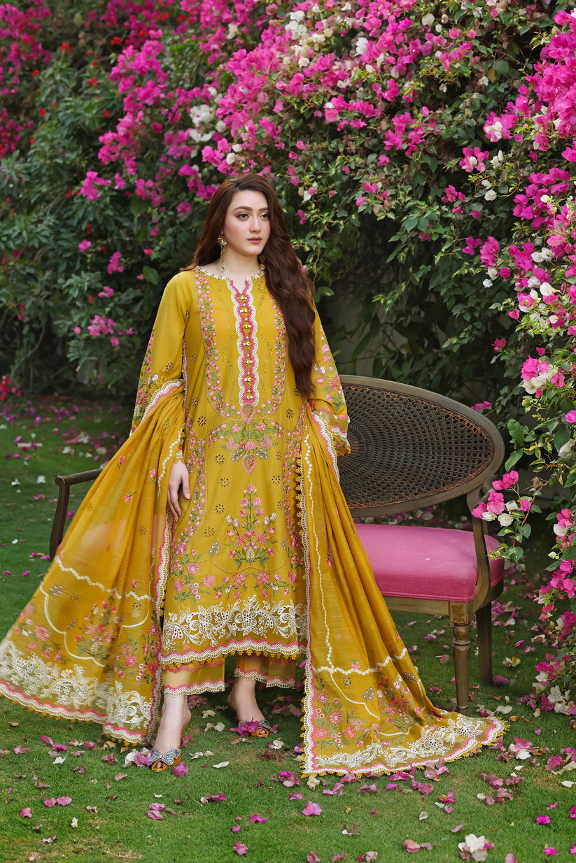 Dhanak-3PC Embroidered Shirt with Khadi Net Embroidered Dupatta - 6381