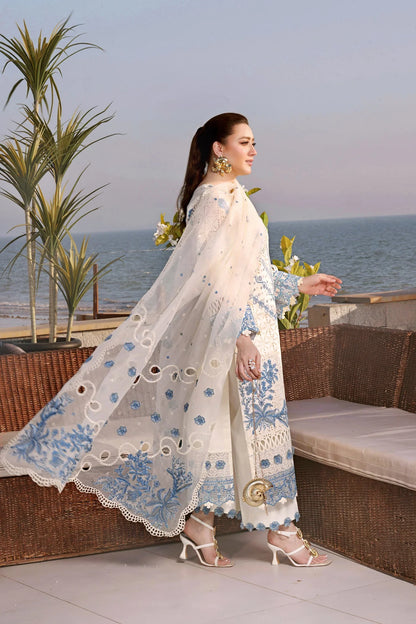 Dhanak-3PC Chikankari Embroidered Shirt with Khadi Net Embroidered Dupatta - 6335