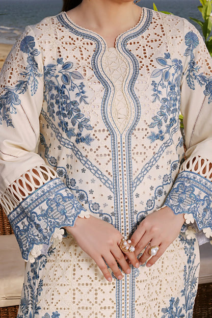 Dhanak-3PC Chikankari Embroidered Shirt with Khadi Net Embroidered Dupatta - 6335