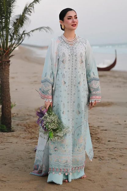Dhanak-3PC Chikankari Embroidered Shirt with Khadi Net Embroidered Dupatta - 6220