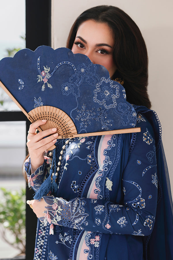 Dhanak-3PC Embroidered Shirt with Khadi Net Embroidered Dupatta - 6222