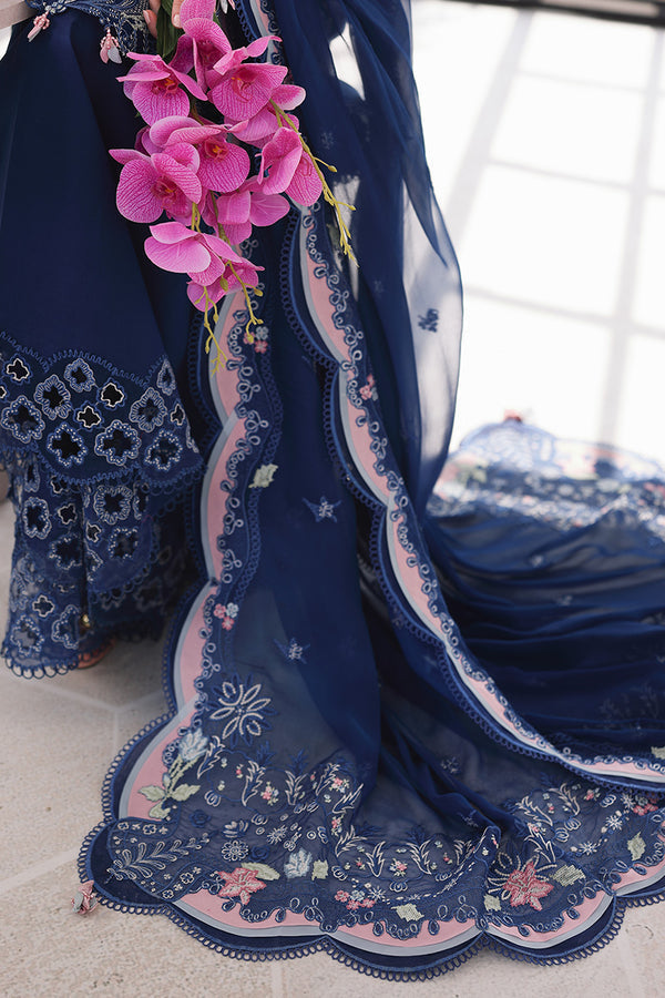 Dhanak-3PC Embroidered Shirt with Khadi Net Embroidered Dupatta - 6222