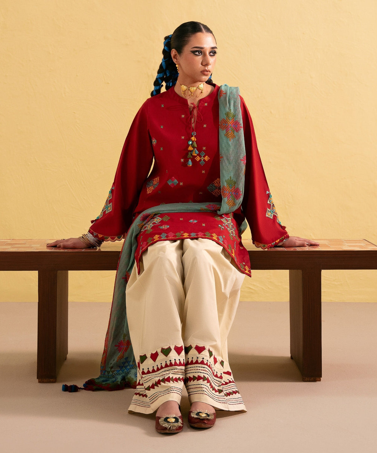 Dhanak-3PC Embroidered Shirt with Digital Printed Shawl - 3437