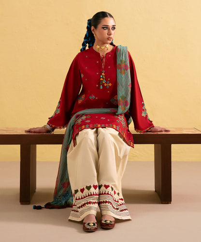 A+ 3PCS Dhanak Embroidered Shirt with Digital Printed Wool Shawl Winter Collection ULM-3437