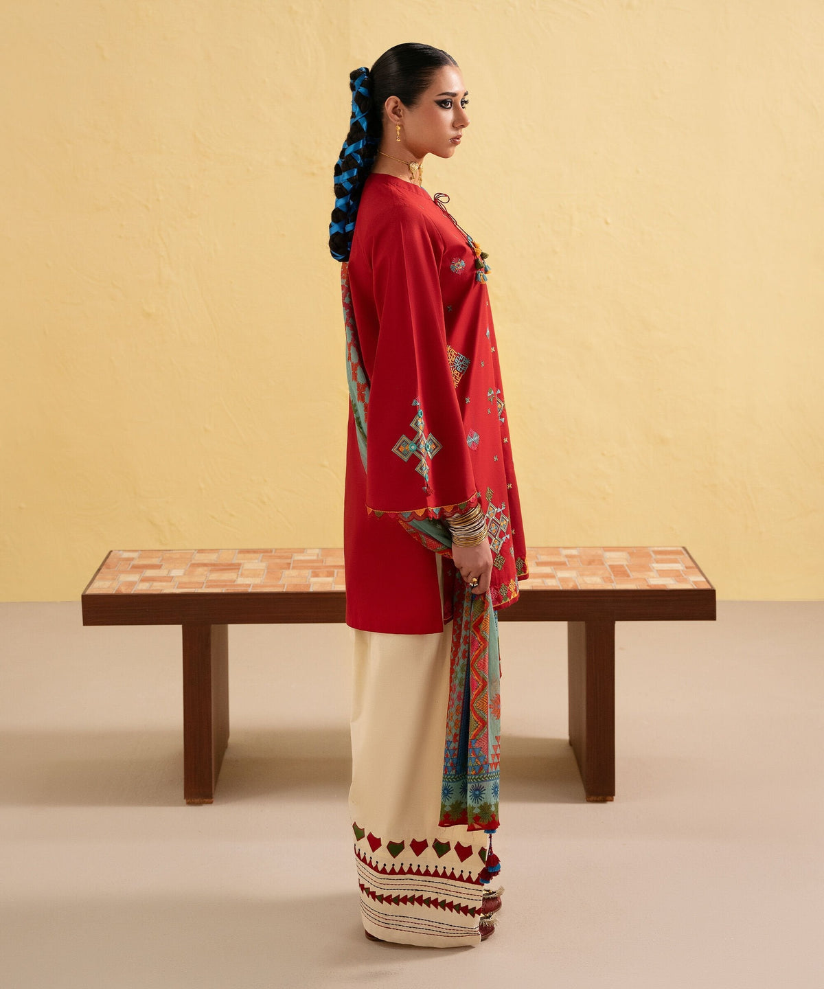 Dhanak-3PC Embroidered Shirt with Digital Printed Shawl - 3437
