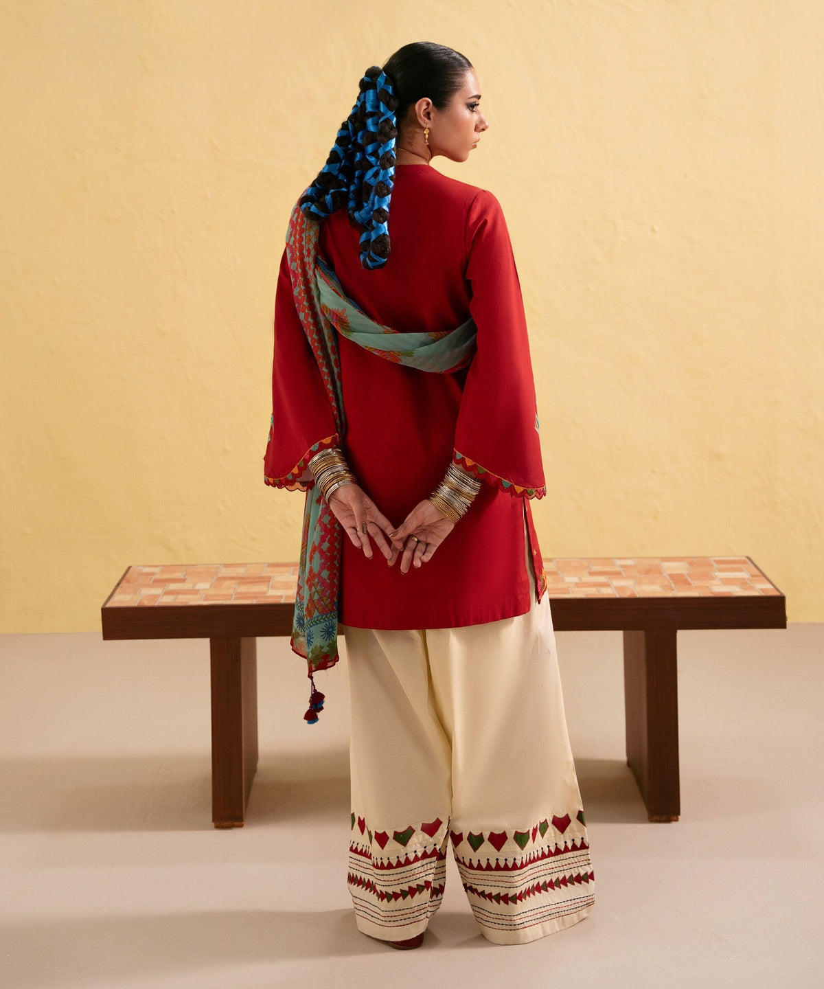 Dhanak-3PC Embroidered Shirt with Digital Printed Shawl - 3437
