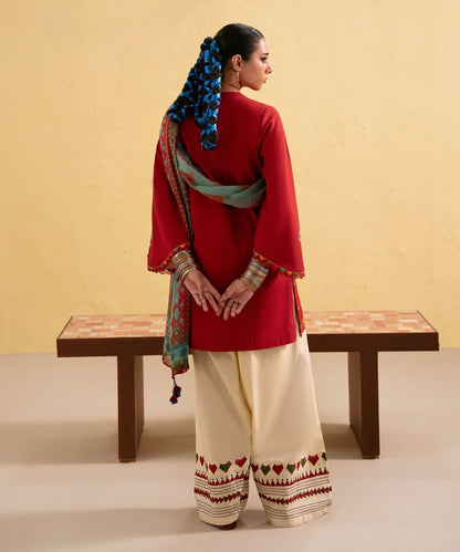 Dhanak-3PC Embroidered Shirt with Digital Printed Shawl - 3437