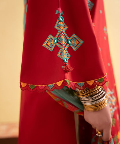 Dhanak-3PC Embroidered Shirt with Digital Printed Shawl - 3437