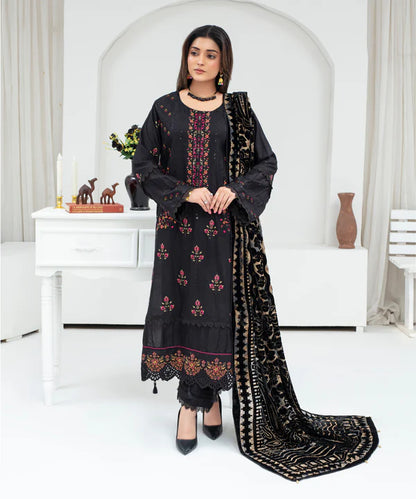 3PCS CREATION Dhanak Chikankari Embroidered Shirt With Velvet Plachi Shawl Winter Collection ULM- 2101