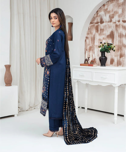 3PCS CREATION Dhanak Chikankari Embroidered Shirt With Velvet Plachi Shawl Winter Collection ULM- 2103
