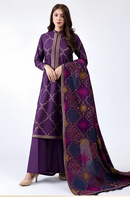 Dhanak-3PC Embroidered Shirt with Dhanak Embroidered Shawl - 102