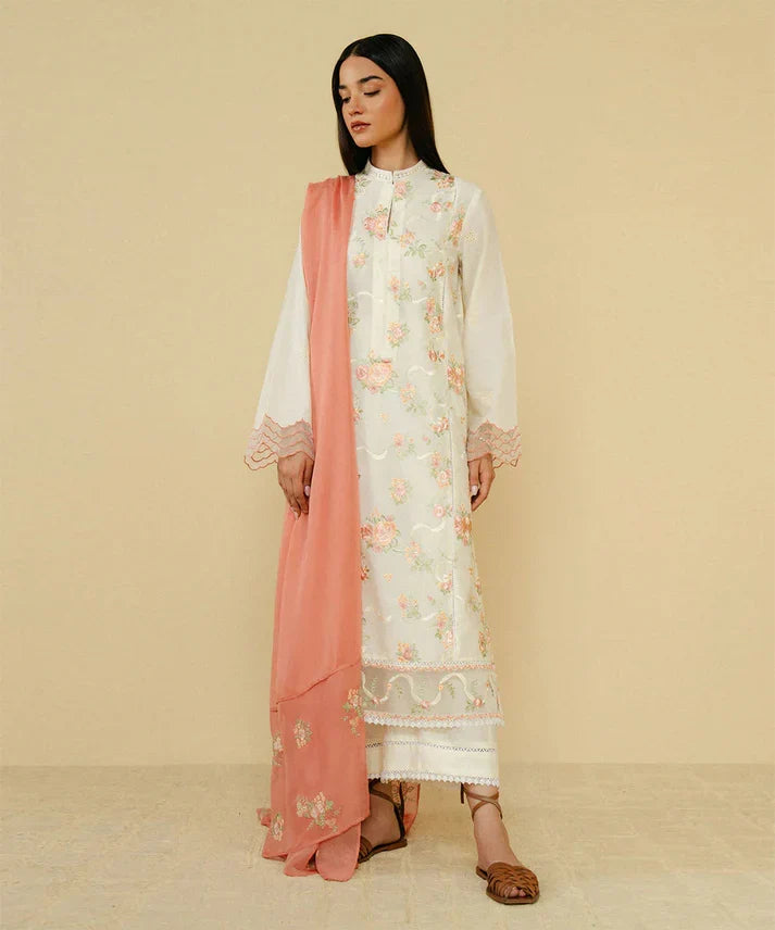 Embroidered 3PC  With Dhanak Embroidered Dupatta-203