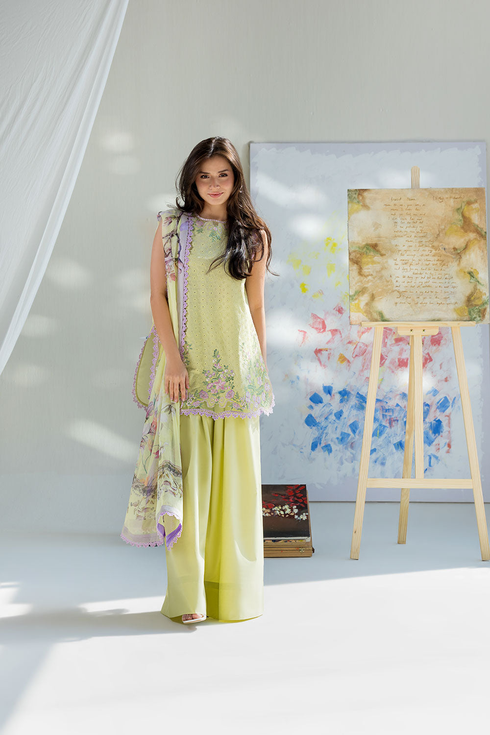 Dhanak-3PC Embroidered Shirt with Digital Printed Wool Shawl - 6253