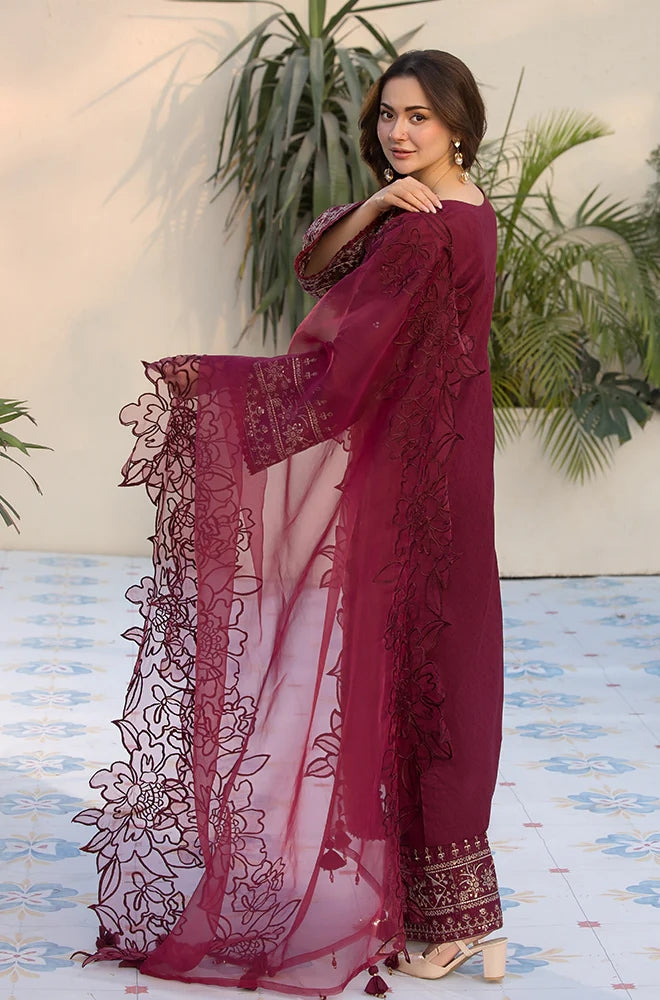 Dhanak-3PC Embroidered Shirt with Khadi Net Embroidered Dupatta - 3285
