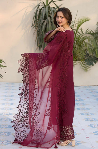 Dhanak-3PC Embroidered Shirt with Khadi Net Embroidered Dupatta - 3285