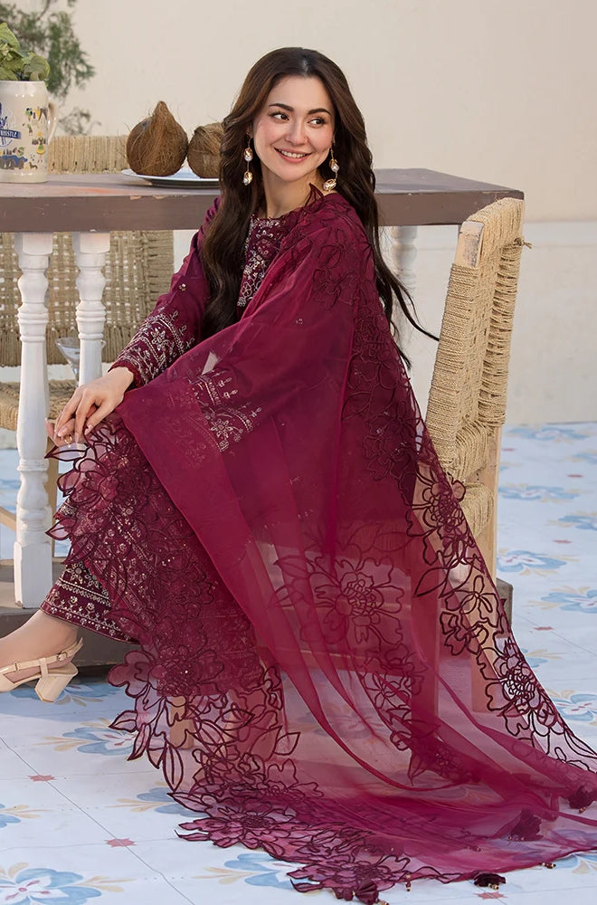 Dhanak-3PC Embroidered Shirt with Khadi Net Embroidered Dupatta - 3285
