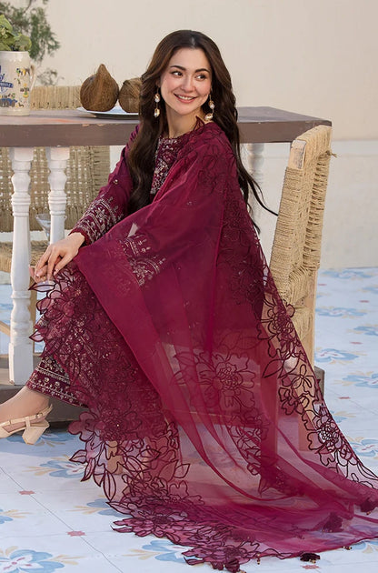 Dhanak-3PC Embroidered Shirt with Khadi Net Embroidered Dupatta - 3285