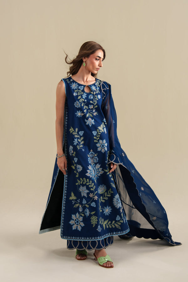 Dhanak-3PC Embroidered Shirt with Dhanak Embroidered Dupatta - 7004