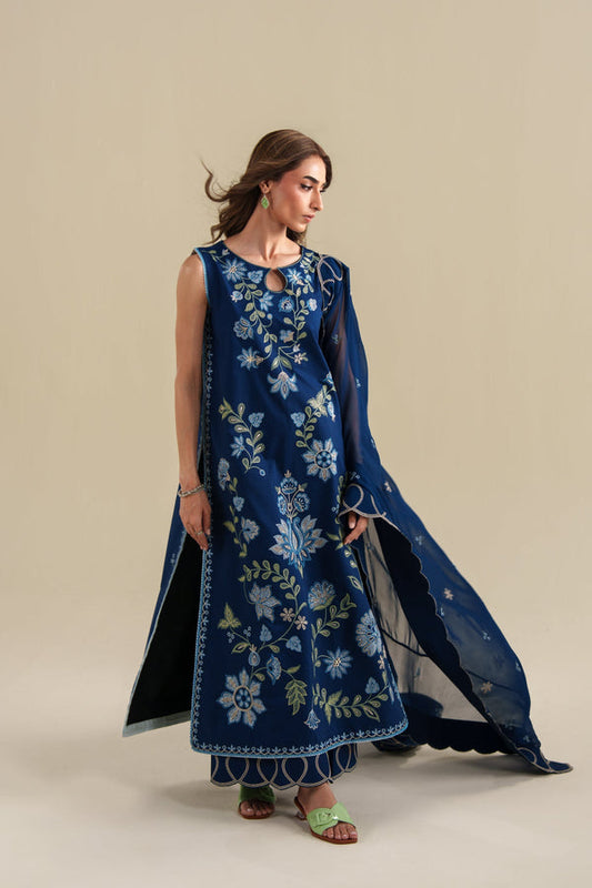 Dhanak-3PC Embroidered Shirt with Dhanak Embroidered Dupatta - 7004