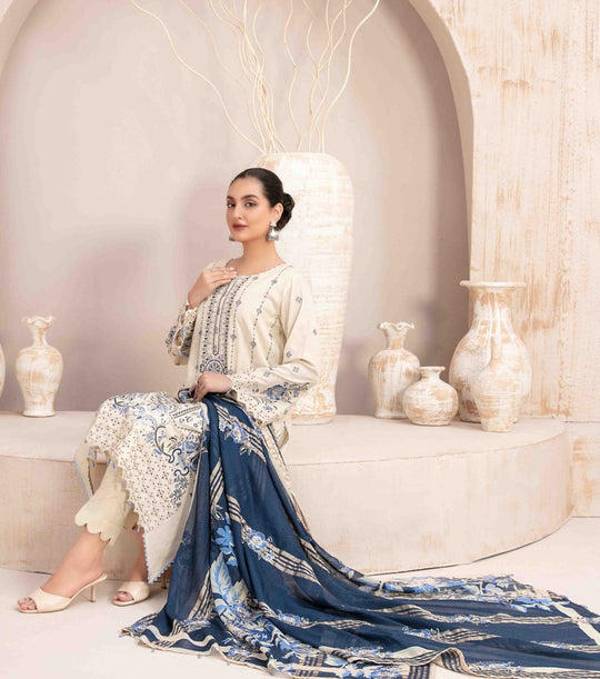 Dhanak-3PC Embroidered Shirt with Digital Printed Shawl -438