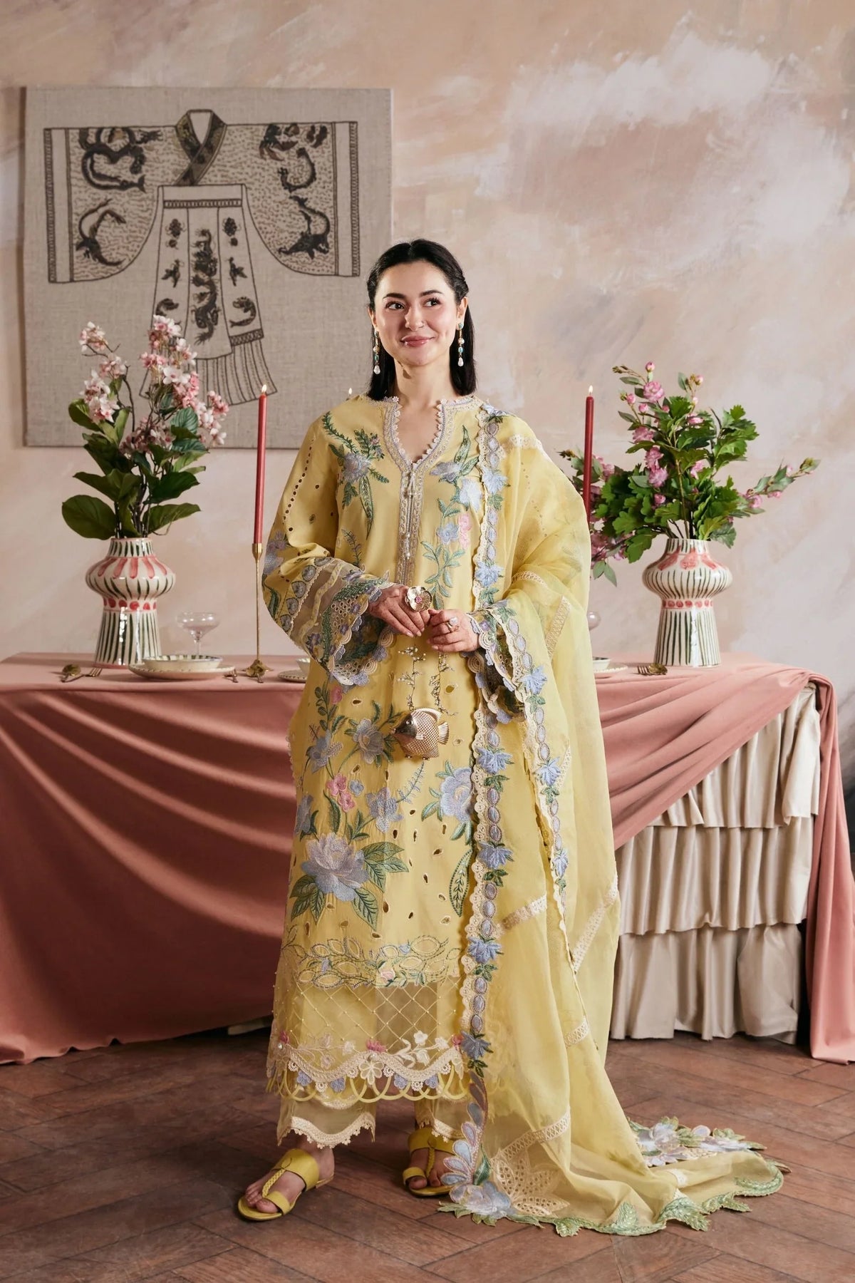 Dhanak-3PC Embroidered Shirt with Khadi Net Embroidered Dupatta - 6453
