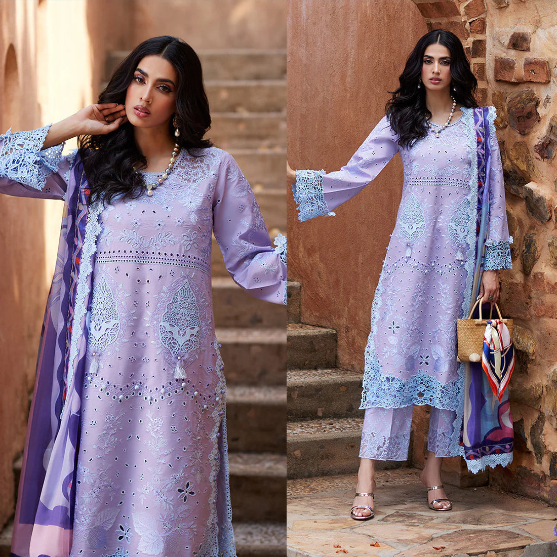 Dhanak 3PC Chekankari Embroidered With Digital Printed Shawl-109