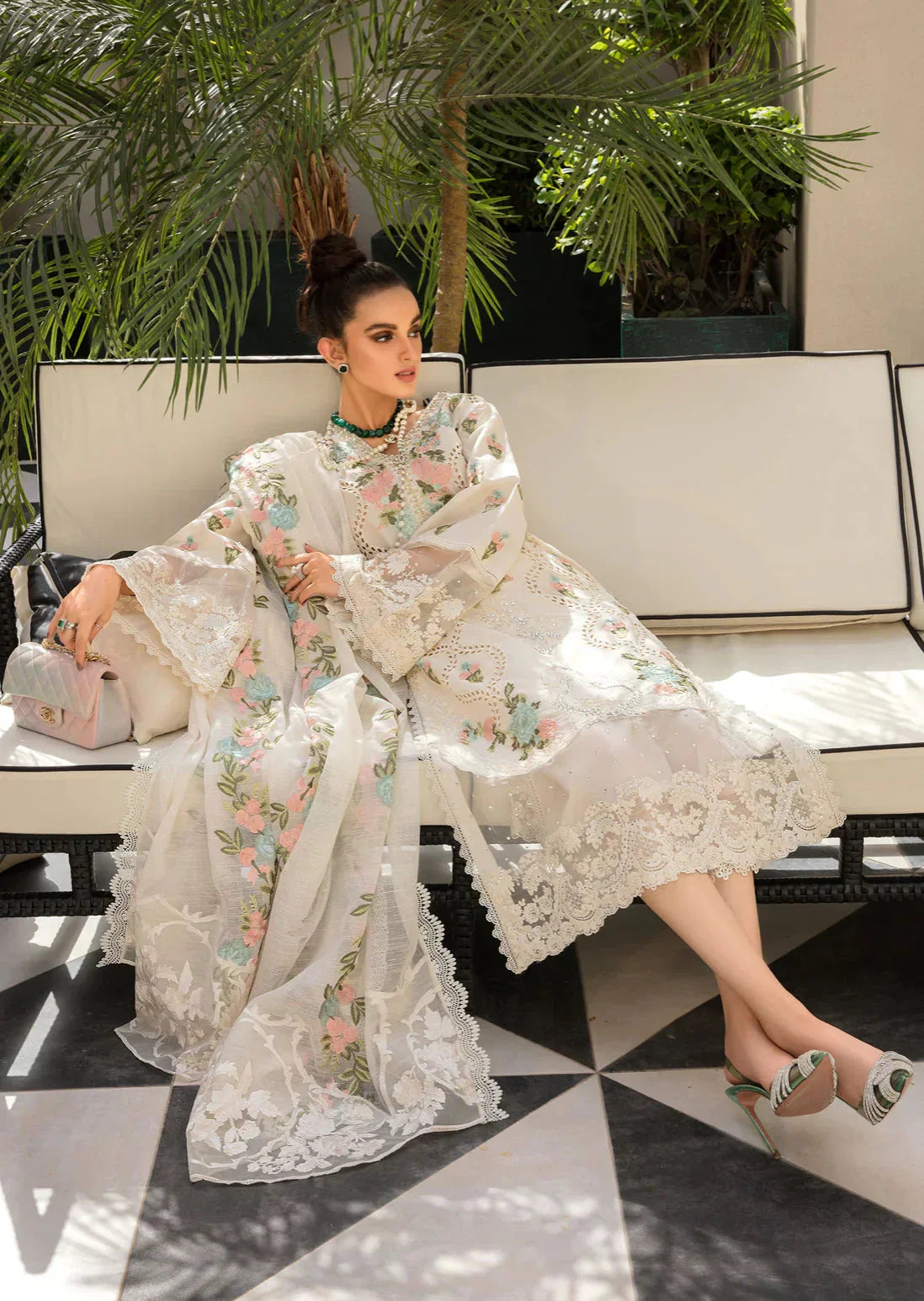 3PCS Embroidered Shirt with Organza Embroidered Dupatta Lawn Collection ULM-1168