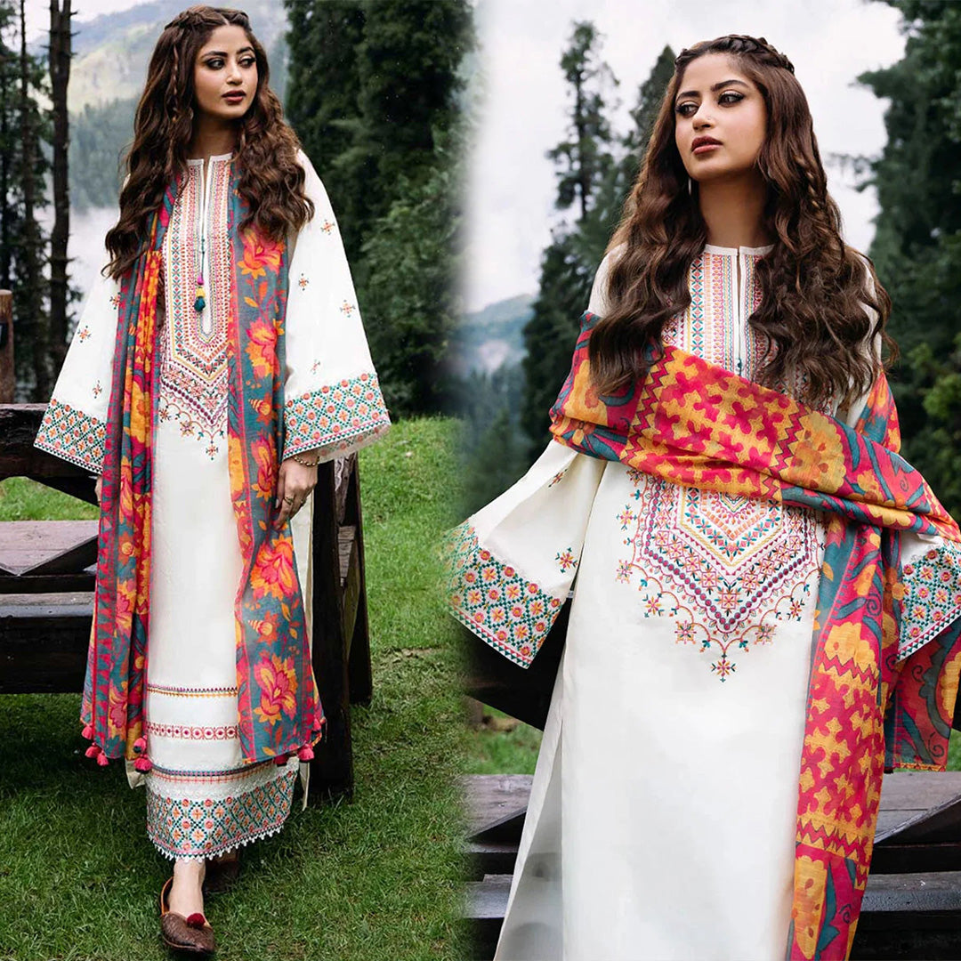 Lawn-3PC Embroidered Shirt with Digital Printed Jacquard Dupatta BU-5148