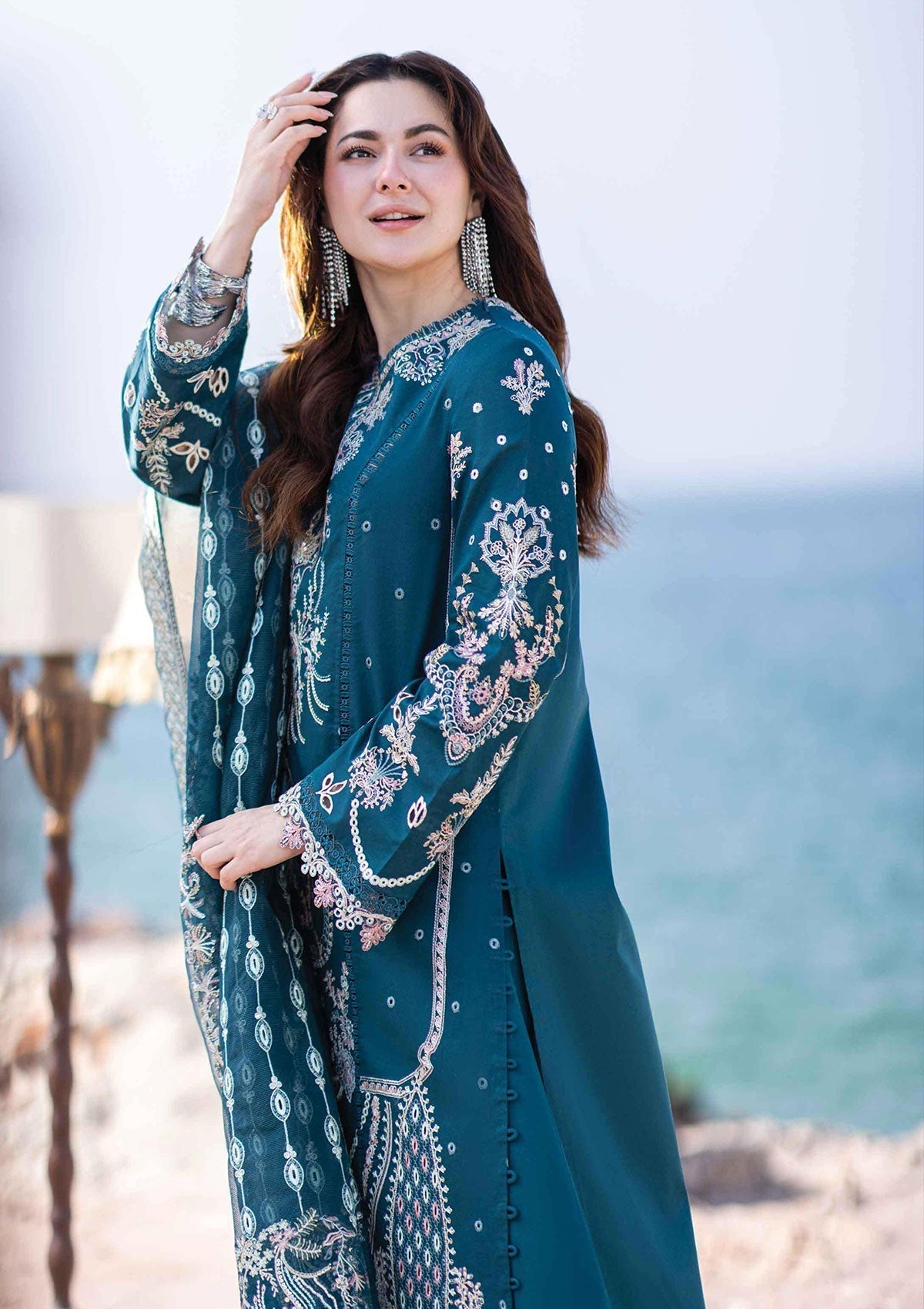 Dhanak-3PC Embroidered Shirt with Khadi Net Embroidered Dupatta - 6177