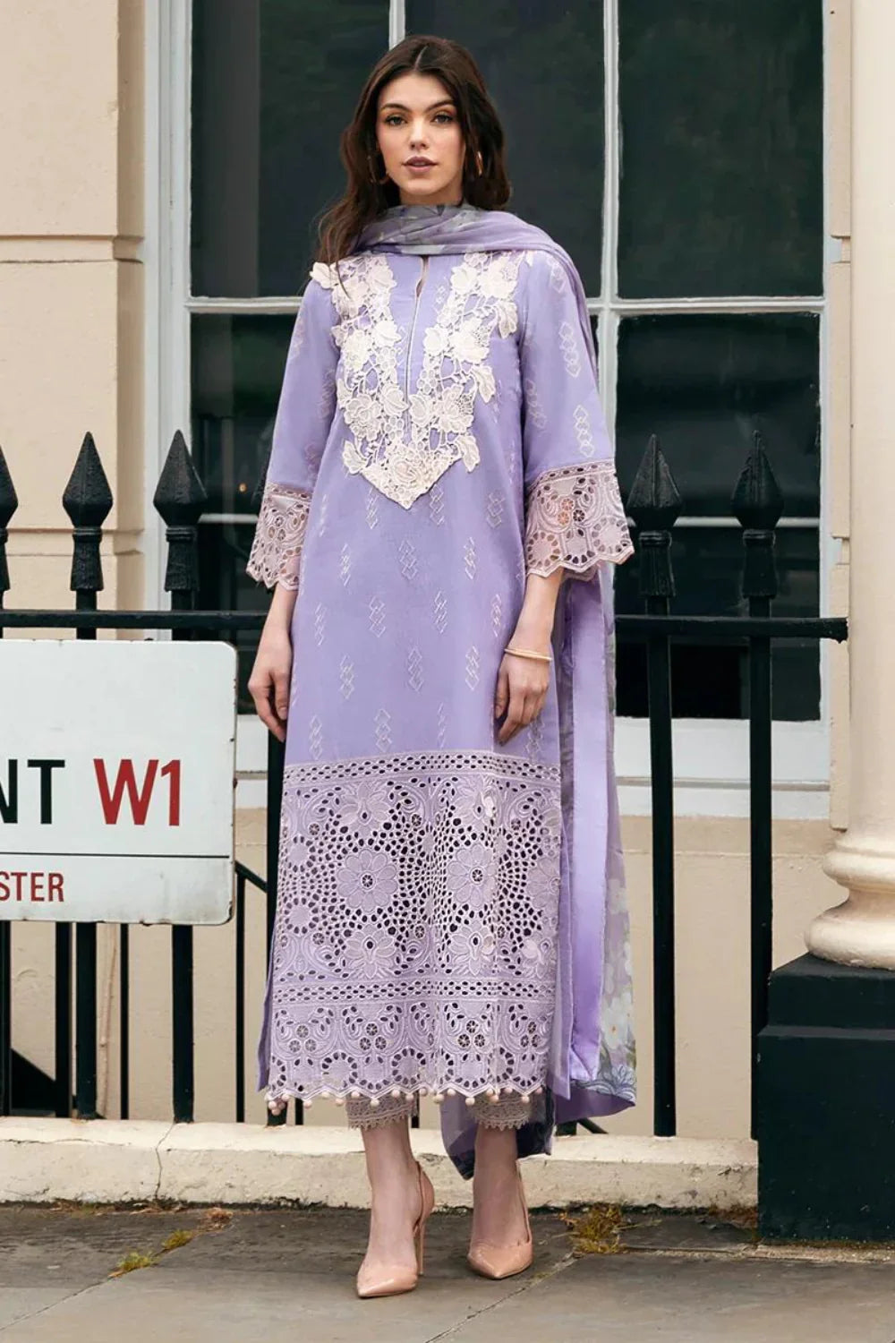 Dhanak 3PC Chikankari Embroidered With Pashmina Shawl-117