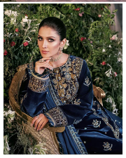 3PCS Embroidered Velvet With Embroidered Chiffon Dupatta Velvet Winter Collection-959