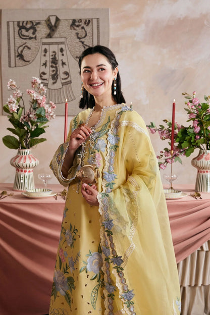 Dhanak-3PC Embroidered Shirt with Khadi Net Embroidered Dupatta - 6453
