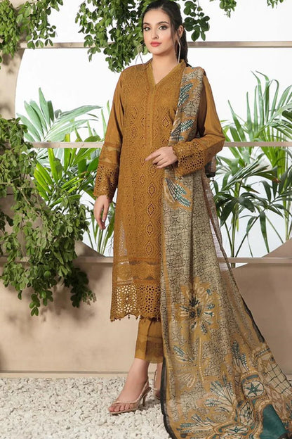 A+ 3PCS Chikenkari Dhanak Embroidered  Winter Collection (D-762 Mustard)