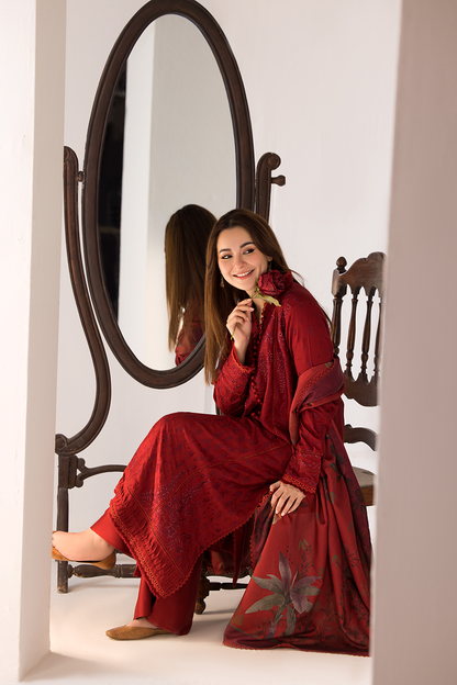 Dhanak-3PC Embroidered Shirt with Digital Printed Wool Shawl - 688