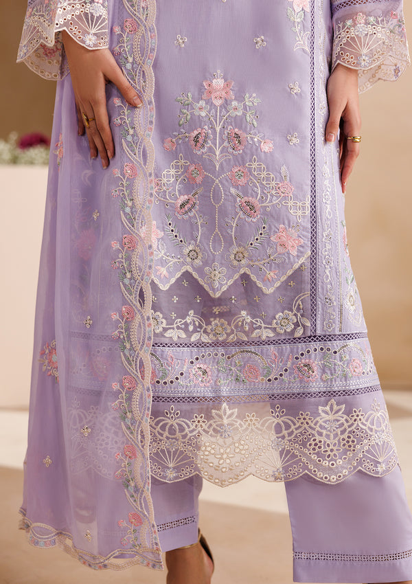 Dhanak-3PC Embroidered Shirt with Chiffon Embroidered Dupatta - 6407
