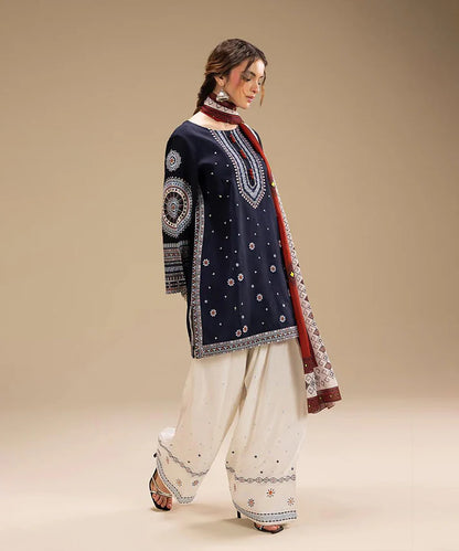3PCS Embroidered Shirt with Digital Printed Jacquard Dupatta Lawn Collection B-1415