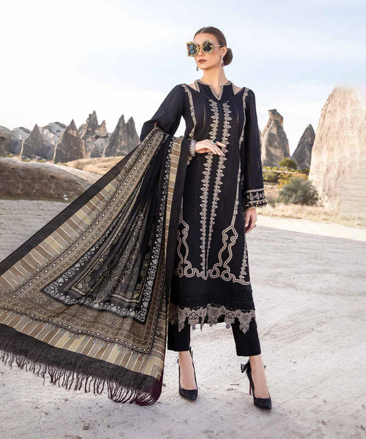 Dhanak-3PC Embroidered Shirt with Digital Printed Shawl - 3426