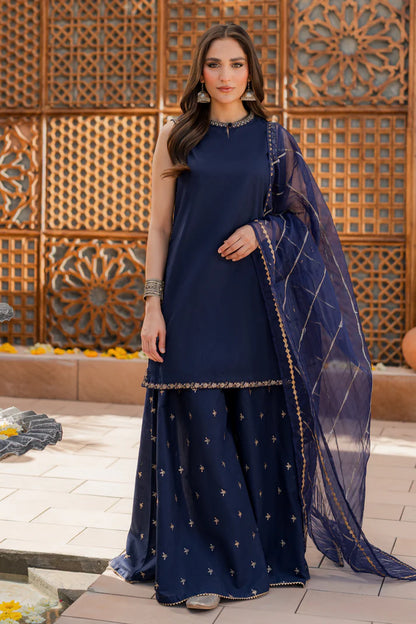 3PCS Dhanak  Embroidered Shirt With Organza Embroidered Dupatta Winter Collection ULM-3354