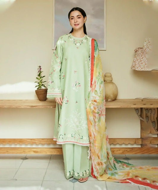Dhanak-3PC Embroidered Shirt with Digital Printed Shawl - 3238