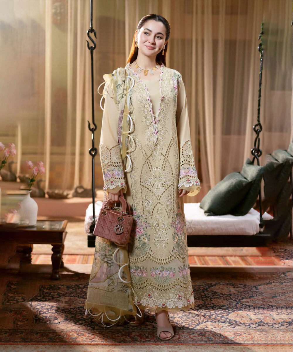 Dhanak-3PC Embroidered Shirt with Digital Printed Shawl-3333