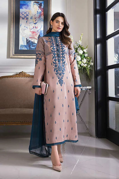 Dhanak-3PC Embroidered Shirt with Chiffon Dyed Dupatta - 142